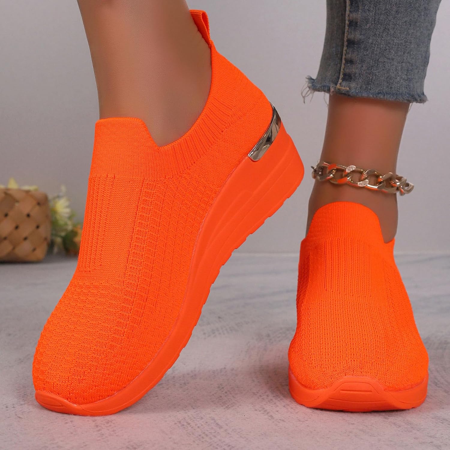 Women's Walking Sneakers with Arch, Breathable Mesh Slip On Sports Shoes, Soft Cushion Thick Sole Casual Athletic Shoes for Daily Walking, Standing Work, Travel, Gym, and Everyday Wear