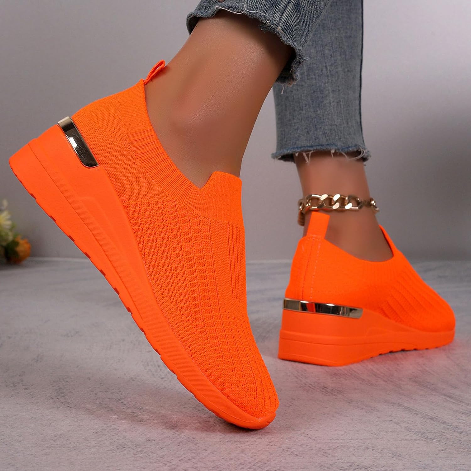 Women's Walking Sneakers with Arch, Breathable Mesh Slip On Sports Shoes, Soft Cushion Thick Sole Casual Athletic Shoes for Daily Walking, Standing Work, Travel, Gym, and Everyday Wear