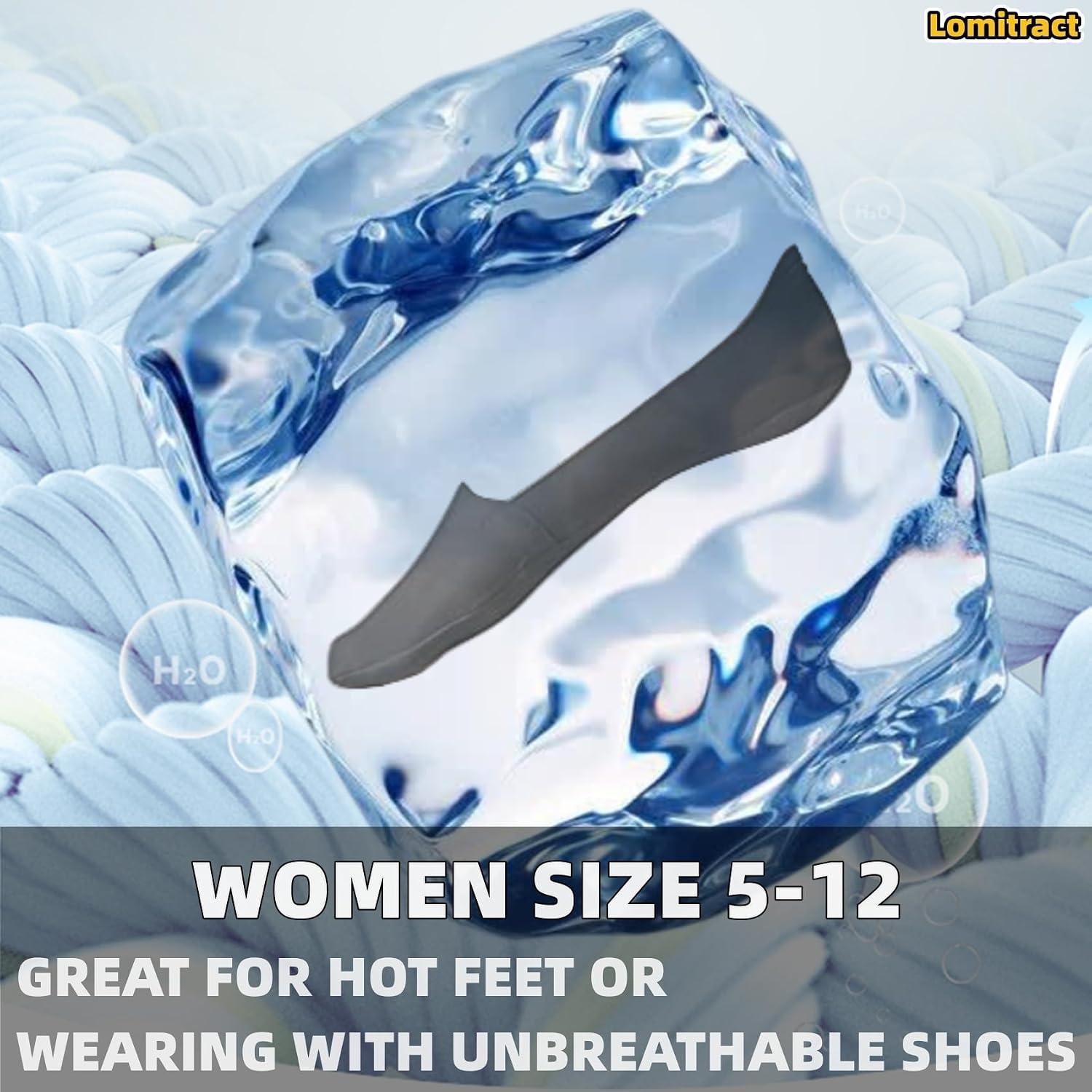 Lomitract Thin No Show Socks (Women 5-12), Made of Ice Silk Surface on the Surface & Cotton on the Bottom