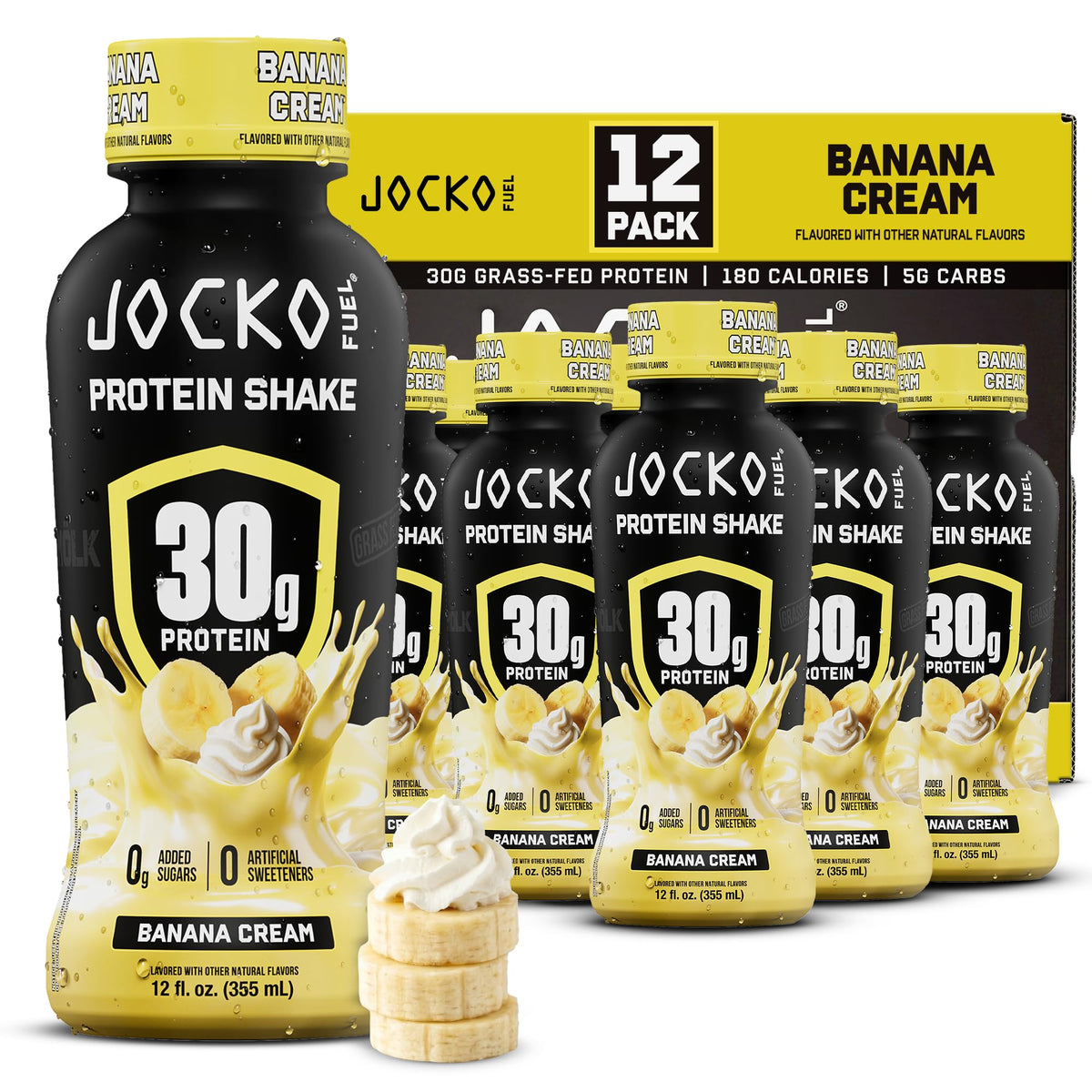 Jocko Fuel High Protein Shakes, Sweet Cream Coffee, 12 fl oz | 12 Pack